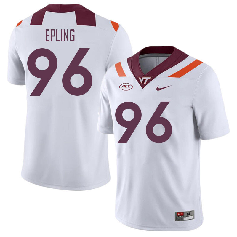 Men #96 Christian Epling Virginia Tech Hokies College Football Jerseys Stitched Sale-White - Click Image to Close